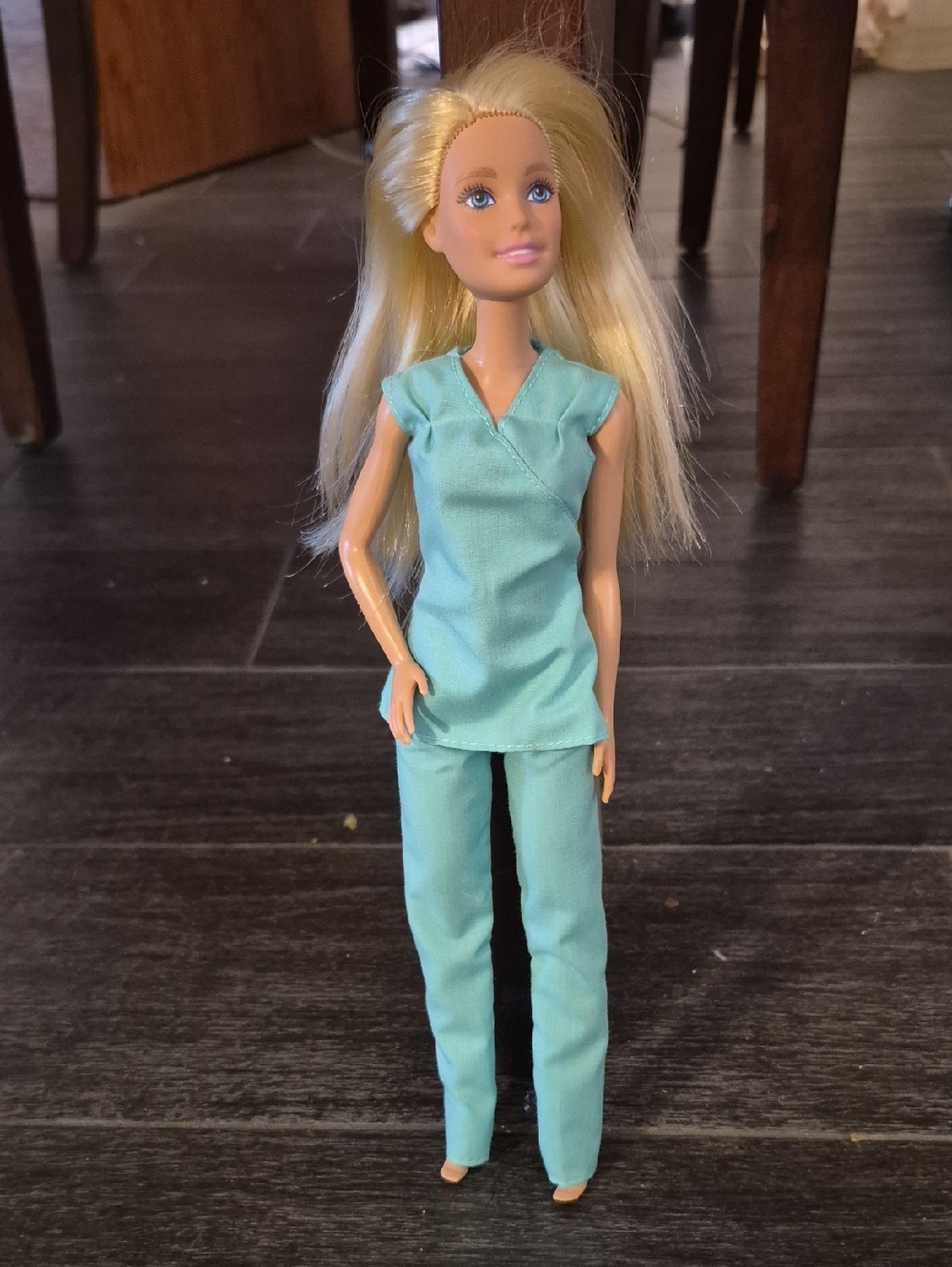 Mattel Blonde Doll in Aqua Scrub Outfit